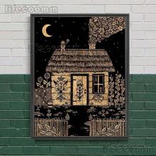 Baba Yaga Witch House Abstract Vintage Wall Art Canvas Painting Slavic Forest Witchcraft Cabin Art Poster Gift Optional Frame - Nhiều màu - Xem 24