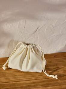 Cirelle 1 Pc White Storage Bag,Canvas Solid Color Inner Bag With Large Capacity,Fashionable And Casual Large Capacity Portable Zipper Makeup Bags,Simple Style , Bedroom Supplies, Dorm Essentials, Living Room Supplies - Beige - View 2