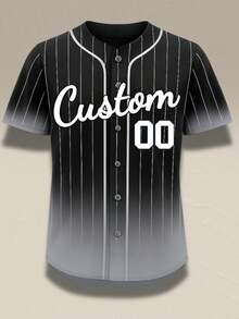 Custom Name And Number Men's Printed Baseball Jersey Black Striped Personalized Short Sleeve Button-Up Shirt Party Game Training Sports Top Summer - Black - View 3