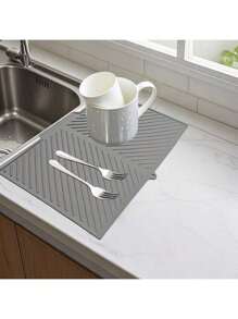 Non-Slip Silicone Kitchen Mat With Drainage Grooves, Dish Rack Pad For Sink Counter, Quick-Dry Drying Mat For Pots Pans Utensils, Heavy Duty Countertop Protector