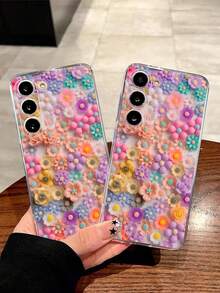 花朵图案时尚彩色防刮软透明保护手机壳，适用于三星 Galaxy A04e/12/A13/A14/A34/A50/A52/A53/A54/S21/S22/S23/S24/S25/S25Ultra，防水防震防摔，国际版，非国内版 - 無色 - 查看 3