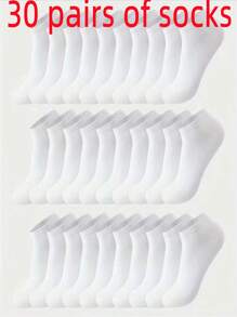 30 Pares/20 Pares/12 Pares/10 Pares/1 Par Meias Sólidas Versáteis Preto, Branco e Cinza Unissex, Design Minimalista e Simples para Uso Diário
