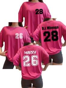 Customized Personalized Front And Back Printed Women's T-Shirt, Add Your Name And Number, Design Your Exclusive T-Shirt For Sports Competition Fan Gear - Hot Pink - View 2