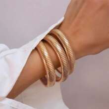 3PCS Women's Gold/Silver Bracelet Thick Elastic Alloy Bracelet Flexible Wide Bracelet Family And Friends 3 Pieces Jewelry Gift Set, Good Friend Gift, Graduation Commemorative Gift