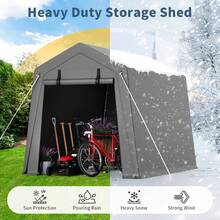 Carport Storage Shed, 6 X 8 Ft Portable Motorcycle Tent With Roll-Up Dual-Zipper Doors, Waterproof And UV-Resistant, Portable Garage For Motorcycle, Bike, And Outdoor Tools, Gray - Grey - View 3
