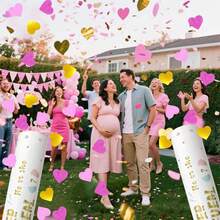 Gender Reveal Confetti Cannon - Heart Shaped Confetti Party Poppers - Pink, 4 Pack - B Aby G Irl Gender Reveal Party Poppers Cannons Shooters Blaster - 4粉 - 查看 6
