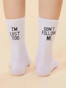 1 Đôi tất dài đến bắp chân in chữ đen trắng Unisex, tất thể thao, thời trang sáng tạo, thường ngày, đa năng, mùa thu - Đen và trắng - Xem 12