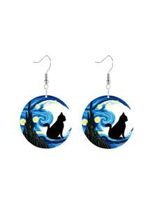 [Unique 2D Van Gogh Earrings] 1-Pair Van Gogh Starry Night Black Cat Earrings - Unique 2D Effect Acrylic, Exquisite Earrings, Perfect For Parties & Gifts, Suitable For Daily Wear