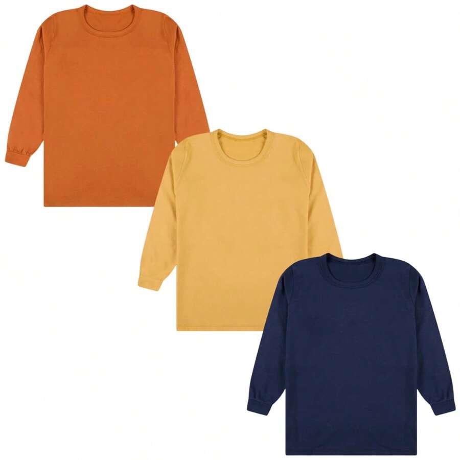 Kit Of 5 Boys' Long Sleeve Plain T-Shirts For Cold Winter Mid-Season 2 To 8 Years Old - Nhiều màu - Xem 1