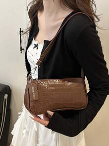 鳄鱼皮压花韩版女士手提包，新款时尚单肩包，简约新月形女士通勤公文包
