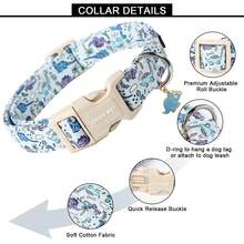 ARING PET Dog Collar - Adjustable Cartoon & Fruit Print Dog Collar, Soft Breathable Cotton Cute Pet Collar For Small/Medium/Large Dogs - New Dinosaur - New Dinosaur - 查看 3