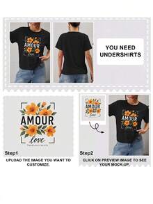 Customizable Cream Yellow Personalized Women's T-Shirt - Add Your Own Photo/Text (Family Photo/Selfie/Slogan/Journal), Design Your Own Custom Printed T-Shirt, Fashionable, Hip-Hop, Unique Women's Clothing, Can Be Given As A Gift To Your Girlfriend, Family, Friends, Children, Unleash Your Design Creativity. - Black - View 2