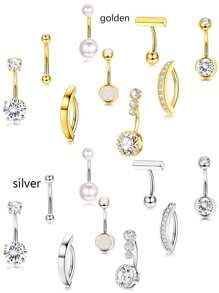 9 قطع حلق بطن من الصلب المقاوم للصدأ مرصع بحجر CZ للنساء، مجموعة مجوهرات ثقب البطن والأجسام،أقراط مفصلية للهدايا وحفلات'