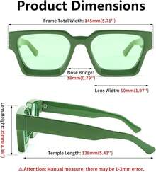 FEISEDY Retro 90s Square  For Women Men Fashion Rectangular  With  Protection B2385 - 011 Green | Green Lens - View 5