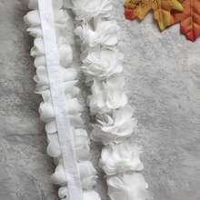 1米/39.37英寸 3D雪纺蕾丝花，手持花卉装饰，适用于鞋子、帽子、服装DIY，以及作为服装配饰或泳装装饰 - 白色 - 查看 5
