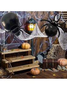 4pcs Halloween Spider & Accessories Balloon Set, Black Cartoon Spider Design, Suitable For Halloween, Day Of The Dead, Haunted House Parties, Commercial & Residential Decor, Fun Birthday Party Decorations