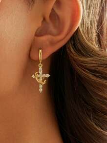 2Pcs Gold Crown Cross Hoop Earrings For Women, Sparkling Crystal Detail, Elegant Religious Jewelry For Daily Wear, Gift For Christmas Or Special Occasions