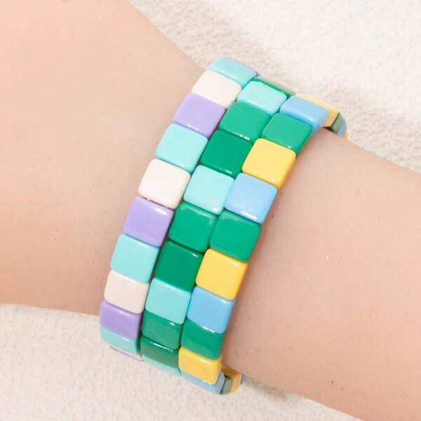 1 pièce Bracelet en alliage de style bohème à l'arc-en-ciel émaillé, Bracelet élastique coloré, Unisexe, Cadeau idéal pour la remise des diplômes, Thanksgiving, la Saint-Valentin