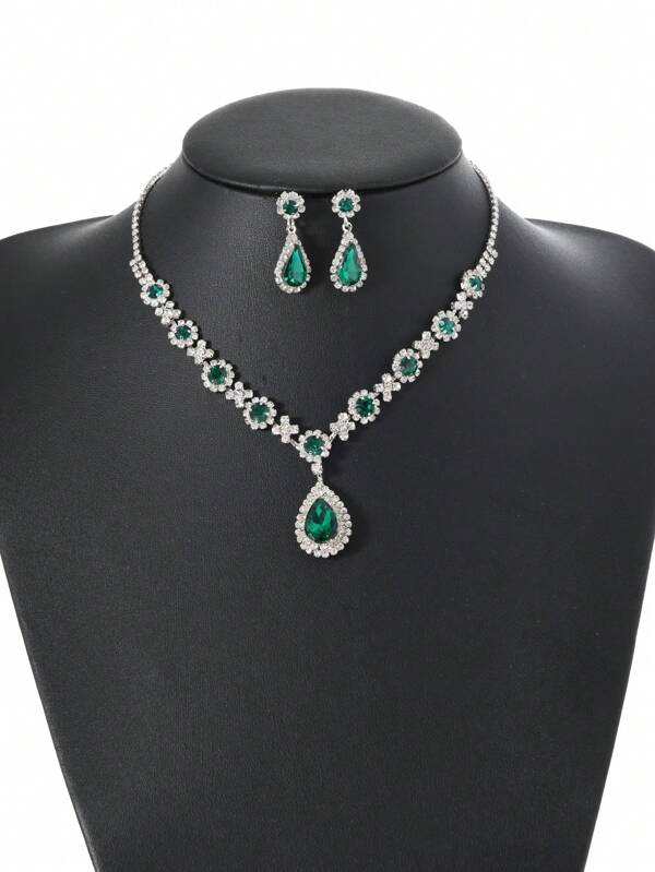 Set de 3 piezas de joyería de lujo con cristales de strass de cristal para mujeres, adecuado para uso diario y banquetes