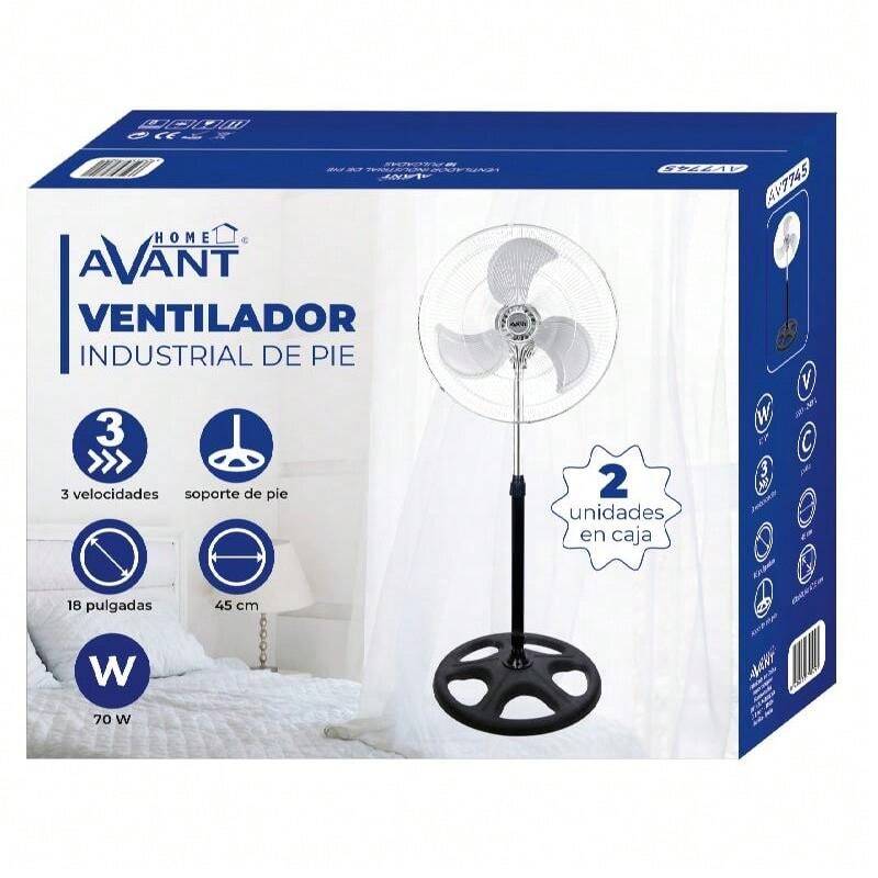 Ventilador de pie industrial 18pulgadas (2VENTILADORES EN LA CAJA)  70W – 45CM – Regulable  Ventilador Silencioso ,Oscilante con 3 velocidades 2UDS EN CAJA – REJILLA PLATA o Rejilla negra a elegir