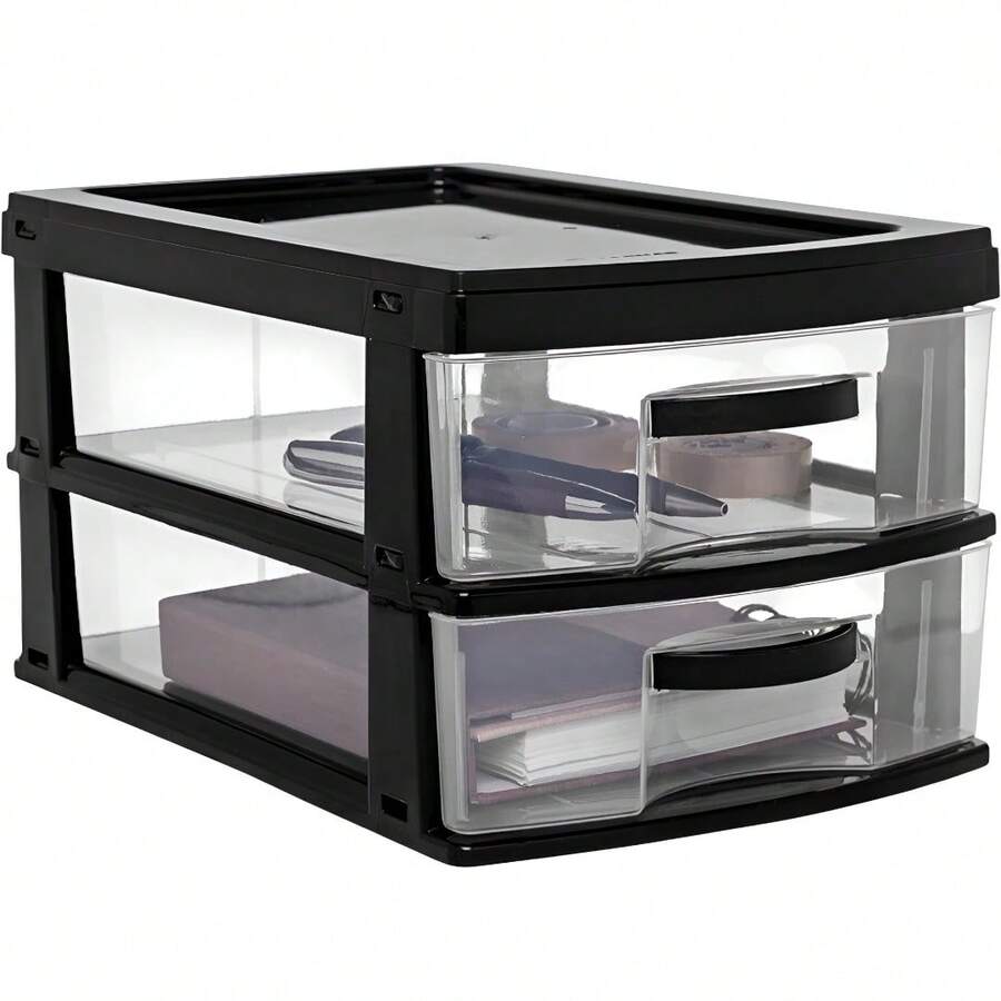Drawer Organizer With 2 Large Drawers In Resistant Plastic - màu đen - Xem 1
