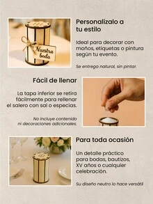 Set de 6 saleros de madera MDF para decoración de fiestas, centros de mesa, bodas, XV años, eventos, bautizos, personalizados, estilo rústico - Café integral - Ver 3