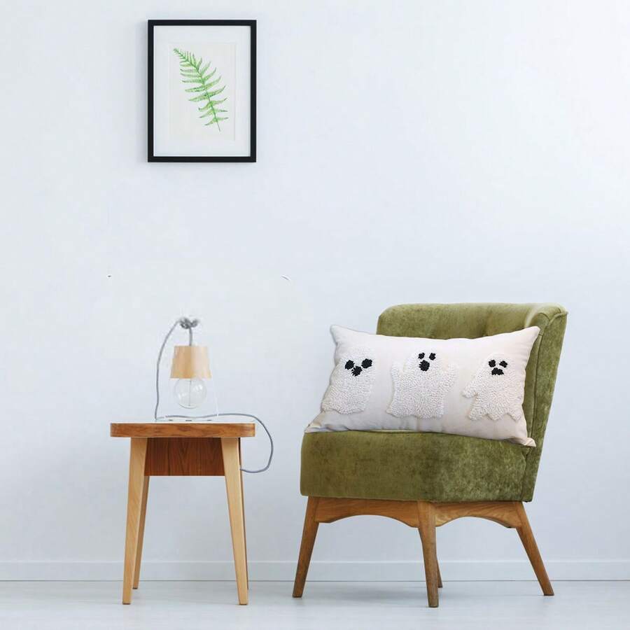 Funda de almohada de Halloween con bordado de fantasmas, funda de cojín suave, protector de almohada para decoración de sofá del hogar. - color - Ver 1