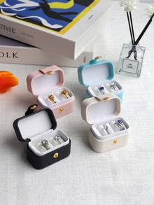 Caja de almacenamiento de joyas portátil y sencilla para viajes, organizador para anillos, collares, aretes, caja de regalo de vuelta a la escuela - Negro - Ver 5