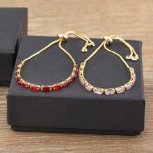 Pulseira oval com strass multicolorida de aço inoxidável banhado a 18K, elegante para festas, encontros e uso no escritório