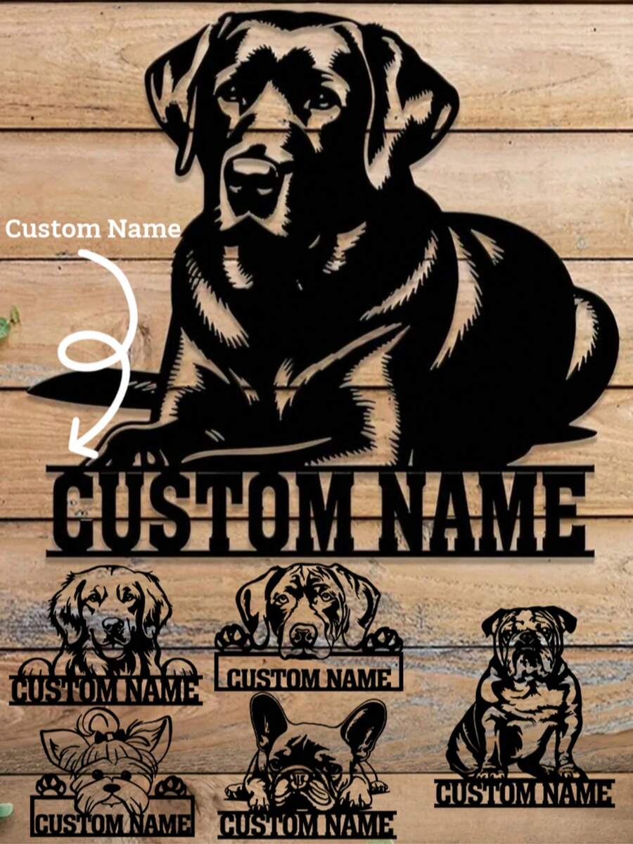 1pc Customized Metal Labrador Dog Tag - Personalized Gift For Dog Lovers, Wall-Mountable Housewarming Gift, Engraved With Custom Name, Indoor/Outdoor Pet Owner Decorative Art,Home Decor Living Room ,2026-Collection - Black - View 1