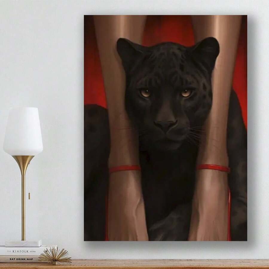 Framed [1pc  Art Poster] 1pc Wall Art, Red High Heels Hottie And Leopard Wrapped Canvas Prints Poster, Birthday Party Decor, Mother's Day New Year Easter Gift, Home Living Room Office Wall Decor, Perfect Gift And Home Decoration,Pictures,Cuadros Para La Sala,Dom Decor,Room Decor,Bathroom Decor,Made In The USA Products,Living Room Decor - Framed - View 1