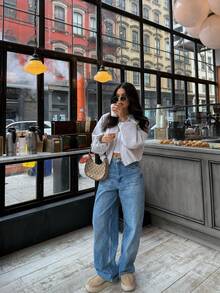 Simple Versatile Daily Solid Color Zip-Up Short Jacket With Pockets, Soft Zip-Up Long Sleeve Jacket, Women Casual Full-Zip Long Sleeve Outerwear, Autumn/Winter Spring - Beige - View 3
