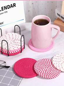 16pcs/8 Pcs Minimalist Table Woven Coasters, Drink Coasters With Holder,Kitchen Table Heat-Resistant Coasters And Thick Insulation Pads,4 Colors Absorbent Coaster Set For Home Decor Tabletop Protection Suitable For Kinds Of Cups, 4.3 Inches Christmas For Holiday Gift Giving