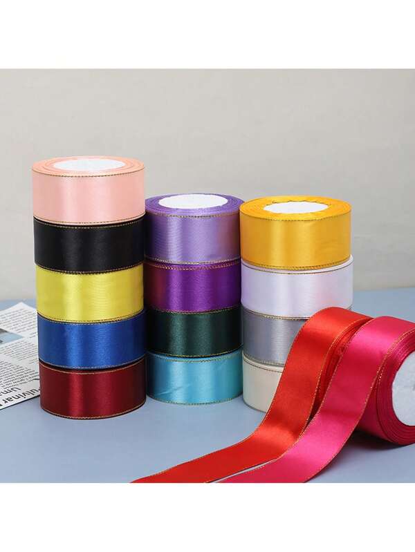 24 Yards Double Gold Edged Ribbon 4cm/1.57in Multicolor Gift Wrapping Webbing Headdress Accessories Clothing Accessories Webbing For Gift Wrapping, Crafts, Bows Hair Accessories, Wedding Party Decorations