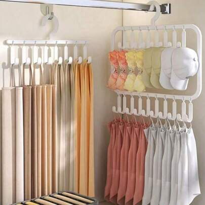 Organizador versátil de sombreros y prendas - Percha de tirantes con estilo de onda y ángulo antideslizante para los hombros, gancho multiusos para el hogar para ropa interior, accesorios y artículos pequeños, montaje en pared o puerta que ahorra espacio, construcción ligera y duradera para el armario, dormitorio, baño, lavandería, exhibición de acceso rápido y organización ordenada para uso diario, sin adornos, fácil de instalar, artefacto de almacenamiento eficiente para la organización del hogar