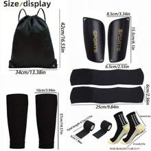 5-Piece Soccer Sports Gear Set With Silicone Grip Football Socks, Shin Guards, Protective Gear, Drawstring Backpack And Sports Tapes - Polyester And Elastane Knitted Tube Socks Solid Color Hand And Machine Washable