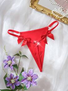 Tanga sexy con lazo romántico francés rojo para mujer