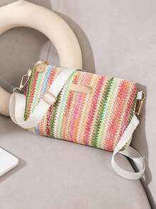 女士草编单肩斜挎包，彩色撞色编织材质，小巧尺寸，多色可选，节日必备，非常适合旅行、度假、假日和海滩，沙滩包，非常适合夏季、度假和日常使用，旅行必备品，女士夏季草编沙滩包，时尚夏季度假包，沙滩必备女士度假和假日包