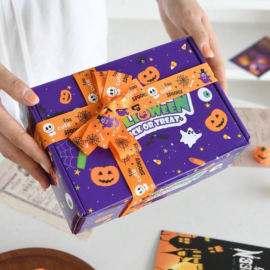 Halloween Schädel Gros-Grain-Band Dekoration, Kürbis Spinne Geist Festival Geschenkverpackungsband-Set
