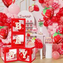 1 pezzo Scatola decorativa con palloncini a forma di fragola rossa da 25cm, con scatola trasparente rossa e 26 lettere a tema fragola disponibili per la selezione, scatola per conservare i palloncini decorata, scatola regalo per decorazione festa di compleanno, doccia per bebè, decorazione per feste, matrimoni, sfondo per foto, decorazione per feste femminili, feste estive, feste a tema frutta, feste hawaiane - Multicolore - Visualizzare 4