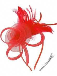 Fascinators Hat Flower Mesh Feathers Headband Derby Hat Clip Tea Party Headwear And Lace Gloves With Bows For Women, School Stuff, Gifts, Wedding - Multicolor - View 13