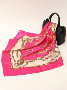 1pc Bohemian Style Fashionable Paisley Print Chain Bandana,Satin Scarf, Elegant For Casual Daily Life As Headscarf, Shawl And Sun Protection