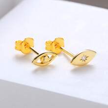 1 par de pendientes de botón en forma de ojo con baño de oro de plata de ley 925, diseño único, brillante, accesorio de moda para resaltar el encanto personal, adecuado para todas las ocasiones
