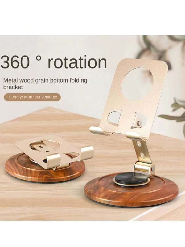 360° Rotatable Foldable Wood Grain Desk Phone Stand With Metal ABS And Anti-Slip Base, Portable Phone Holder Compatible With IPhone 16 15 14 13 Pro Max And All Smartphones And IPad (Wood) Compatible With IPhone, Android Phone, Gift For Birthday, Family, Friends Phone Accessories Compatible With IPhone, Android Phone, Gift For Birthday, Family, Friends