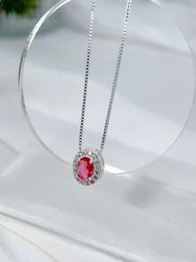 WOMEN'S NECKLACE IN OVEAL MICRO-ZIRCONIA PLATED IN 18K GOLD SILVER. - Hot Pink - View 4