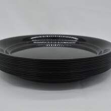 Juego de 12 platos de plástico tipo peltre, 26 cm, irrompibles, BPA free, aptos microondas; ideales para niños, bodas, fiestas, hogar y exterior. - Negro - Ver 4