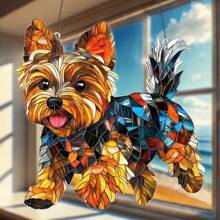 Yorkshire Terrier Acrylic Glass Hanging Decoration - 8" X 8" Hanging Suncatcher, Suitable For Windows, Cars And Home Decor - Animal Themed Birthday Gift For Dog Lovers - Durable Art Wall Decor For Garden, Porch, Bedroom, Office