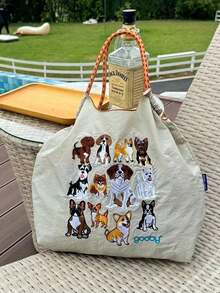 1 chiếc túi mua sắm gấp gọn, thời trang mới, thêu hình chó dễ thương, chất liệu nylon nhẹ, dung tích lớn, thích hợp cho tiệc tùng, du lịch, mua sắm và đi biển. - Nhiều màu - Xem 1