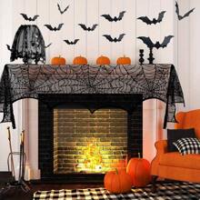 40pcs/Set Halloween Spider Web Tablecloth, Table Runner, Fireplace Scarf, Lamp Shade, Bat Halloween Decoration Set