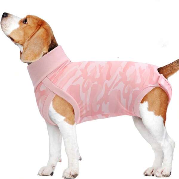 1 pieza Traje de recuperación para perros, chaleco de recuperación de cirugía con cuello alto, ajustable anti-lamido para perros, con capa interior para sujetar almohadillas, protege heridas abdominales, reemplaza el cono y el collar isabelino, se adapta a perros pequeños/medianos/grandes